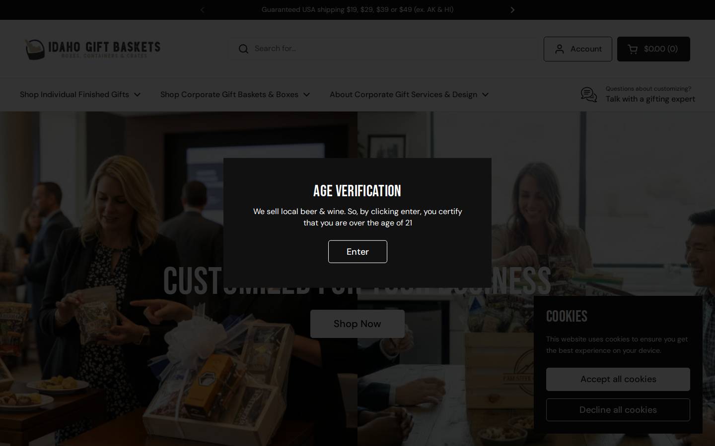 idahowinebaskets.com homepage screenshot