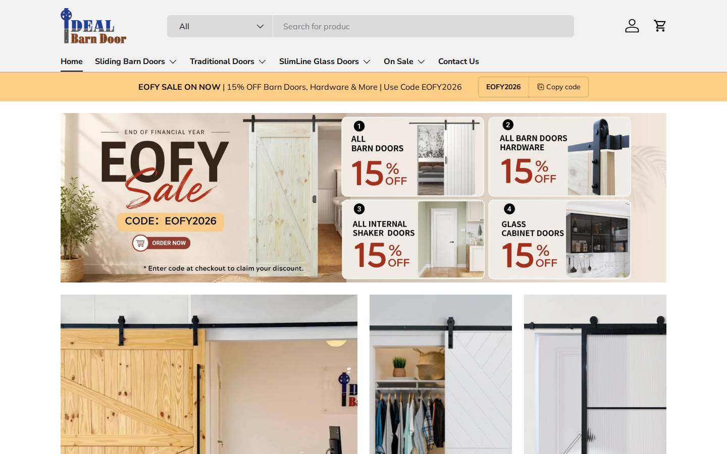 idealbarndoors.com.au homepage screenshot