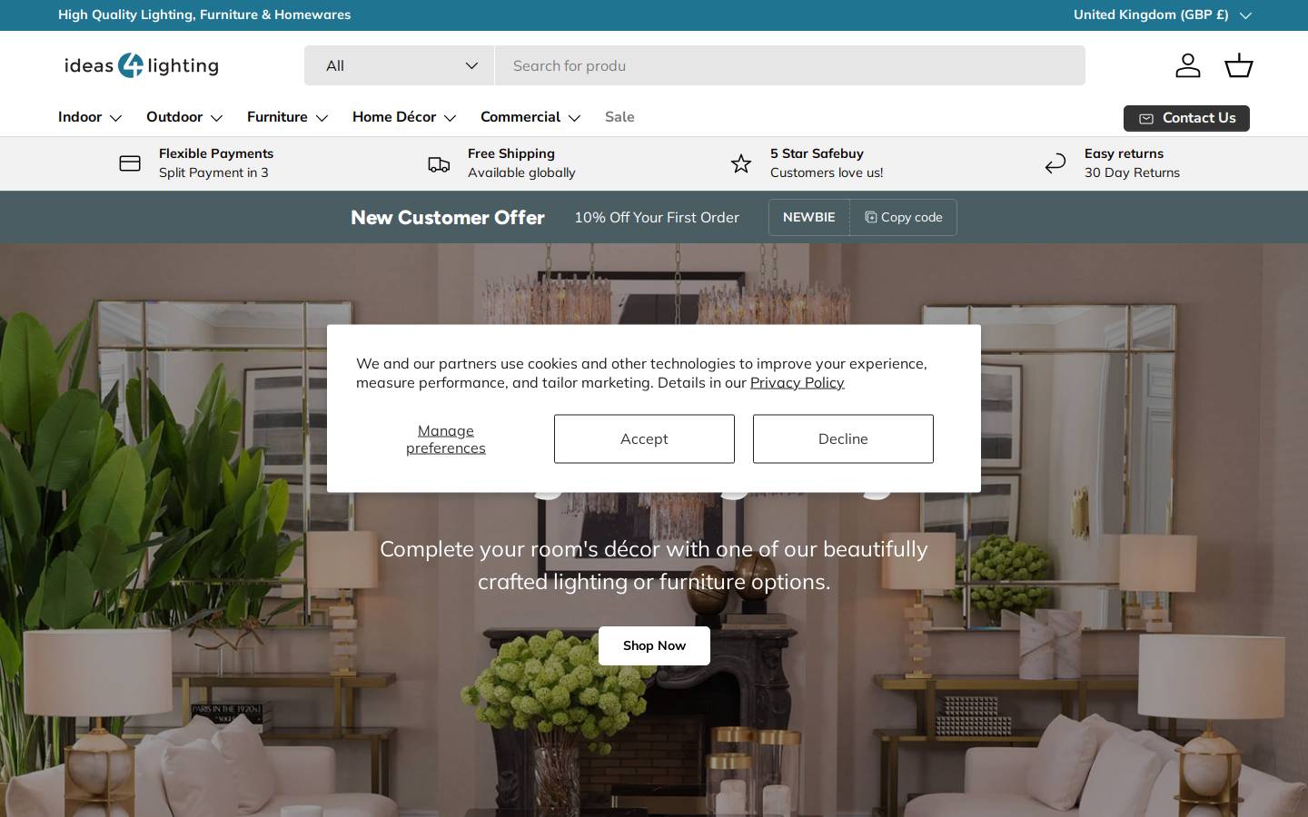 ideas4lighting.com homepage screenshot