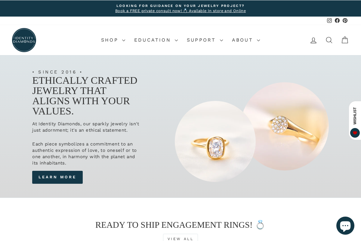 identitydiamonds.com homepage screenshot