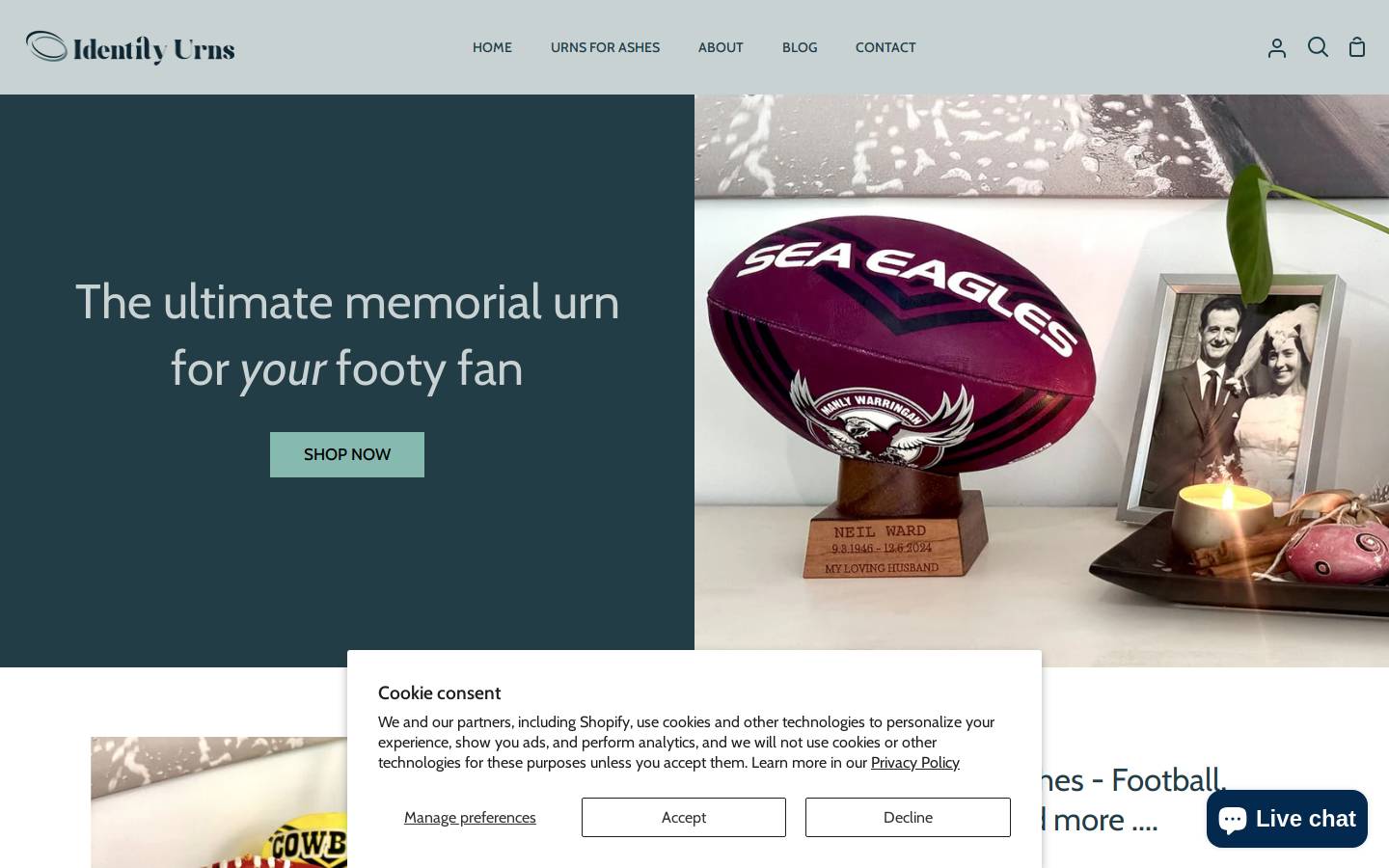 identityurns.com homepage screenshot