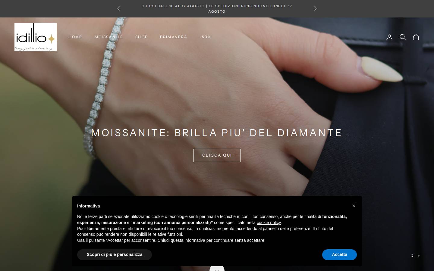 Idillio gioielli homepage screenshot