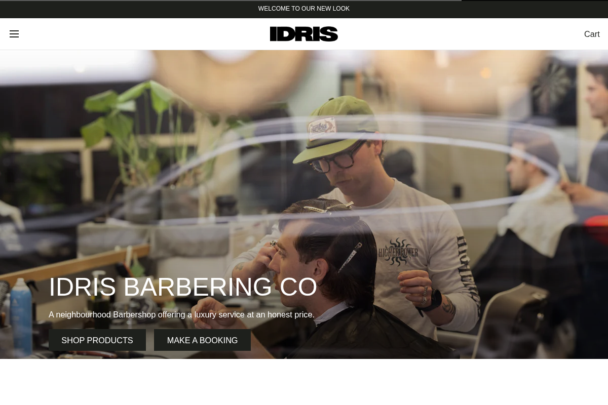 IDRIS BARBERING CO homepage screenshot