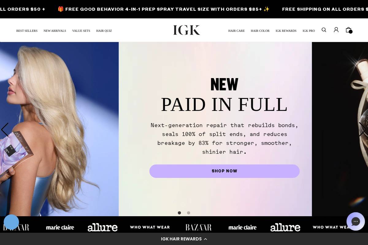 IGK Hair homepage screenshot