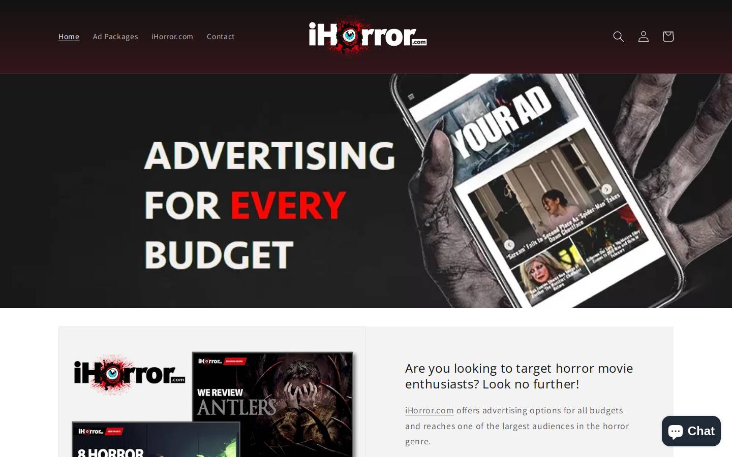 ihorroradvertising.com homepage screenshot