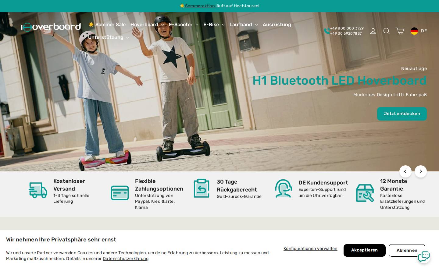 iHoverboard DE homepage screenshot