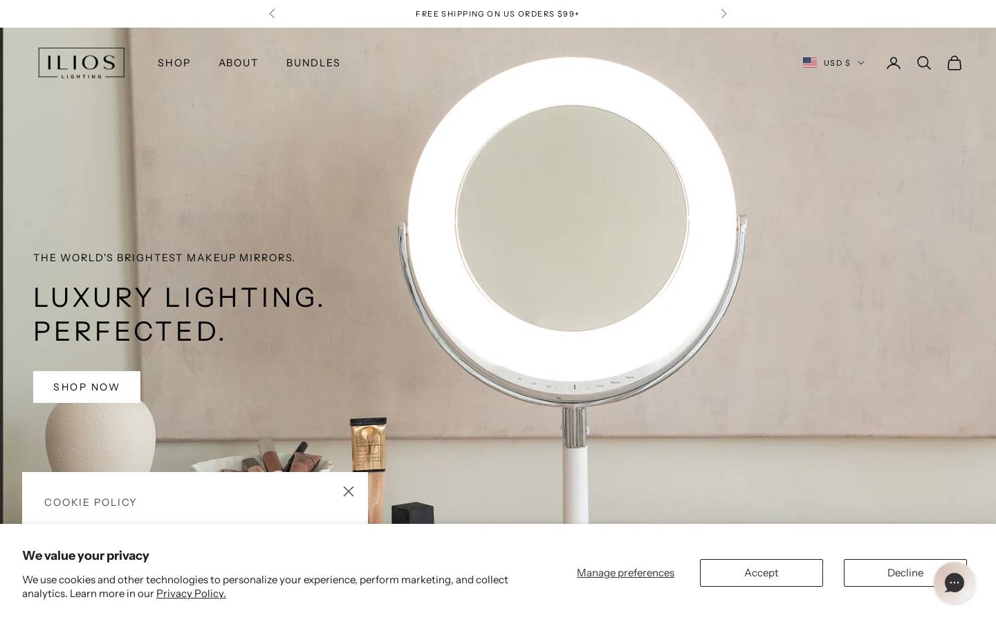 ilios.lighting homepage screenshot