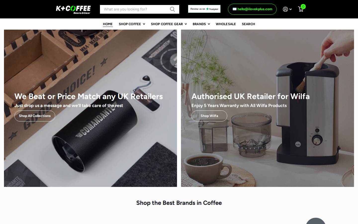 K+ Coffee homepage screenshot
