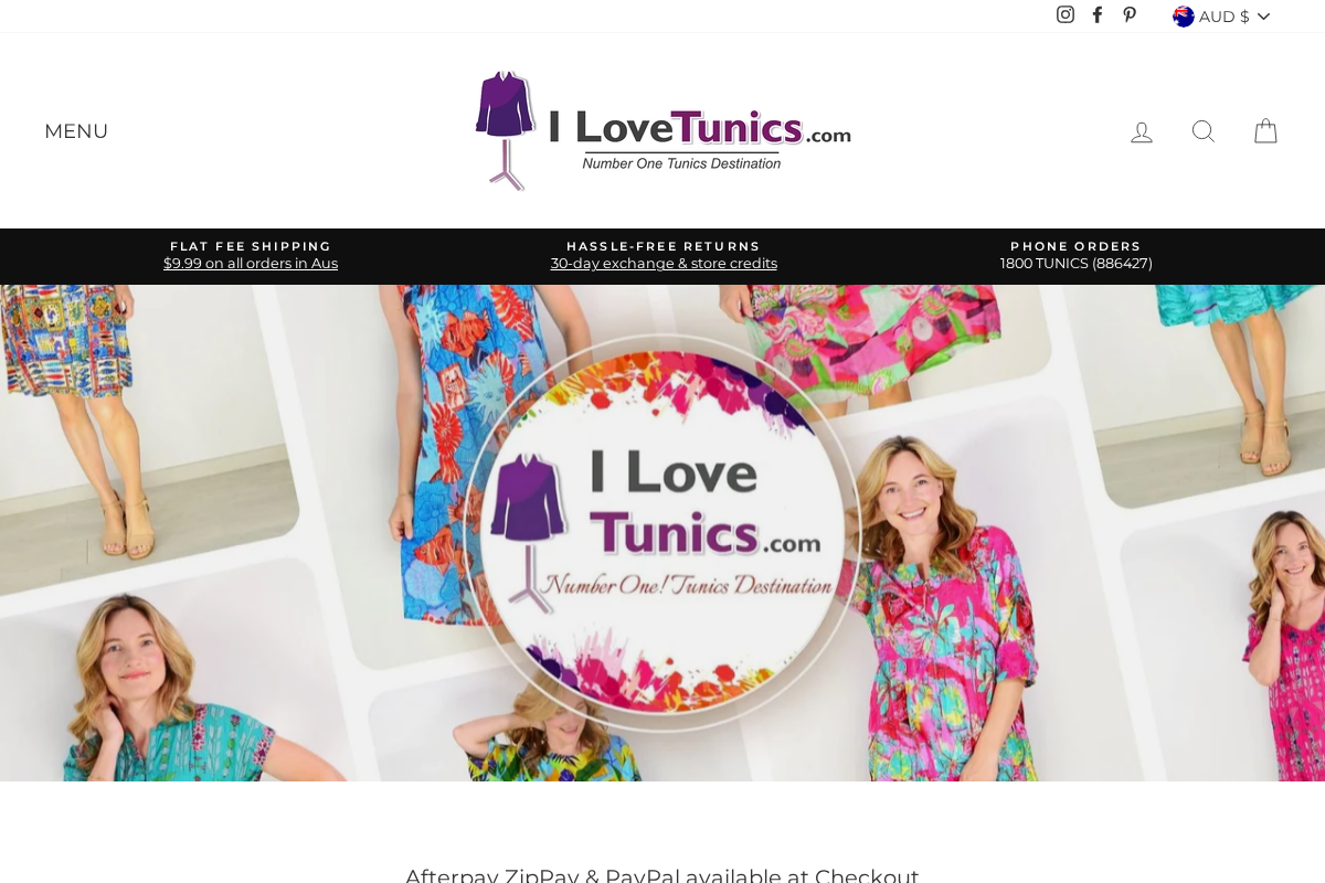 I Love Tunics homepage screenshot