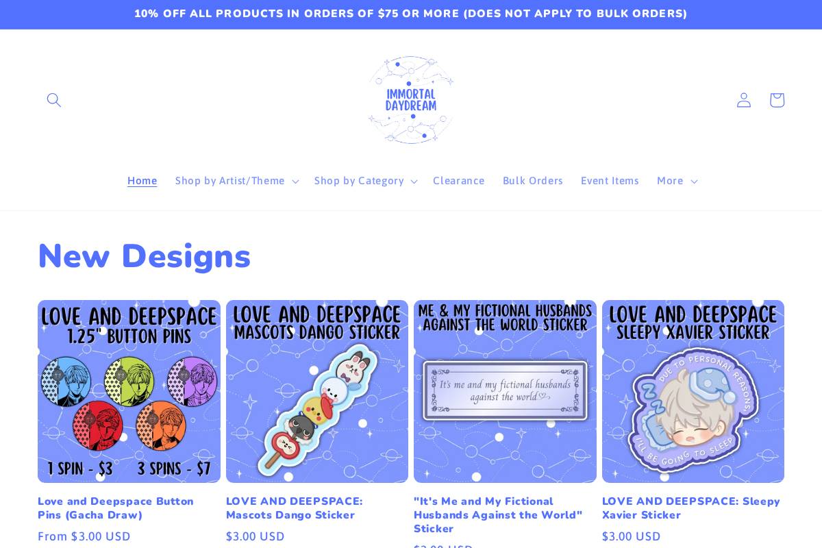 immortaldaydreamstudio.com homepage screenshot