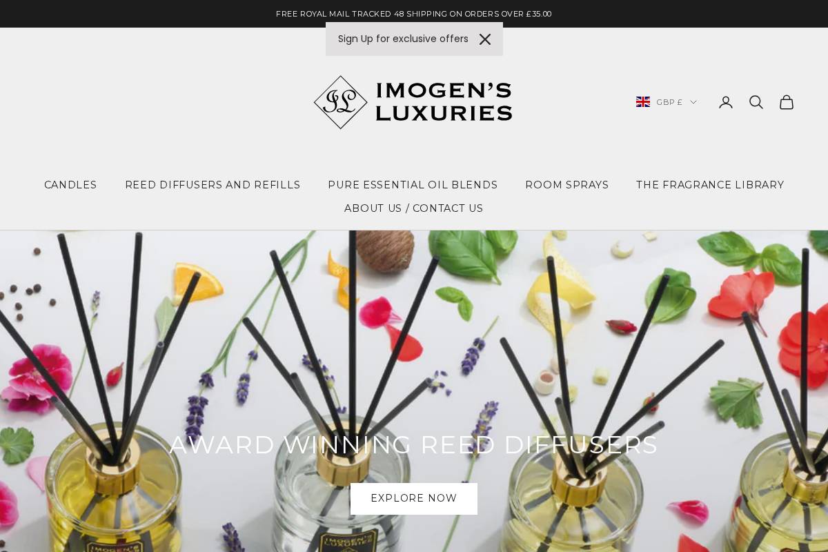 imogensluxuries.co.uk homepage screenshot