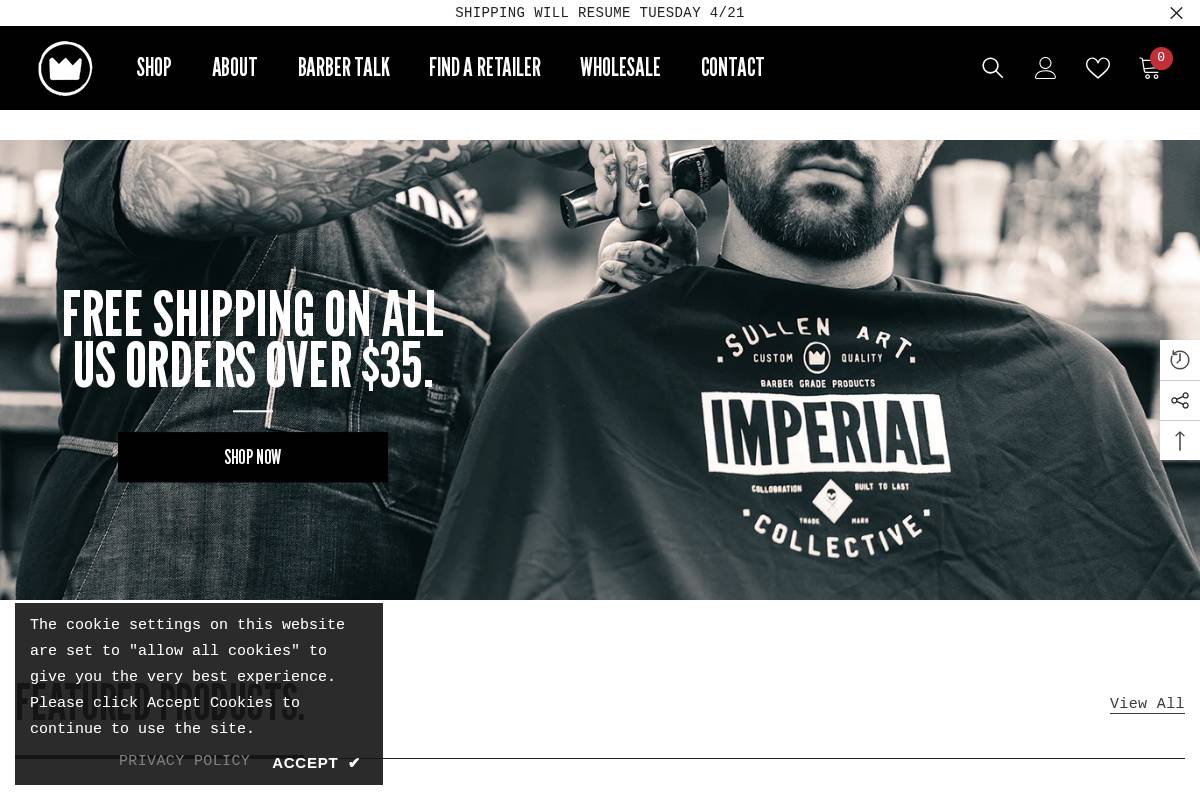 Imperial Barber Products homepage screenshot