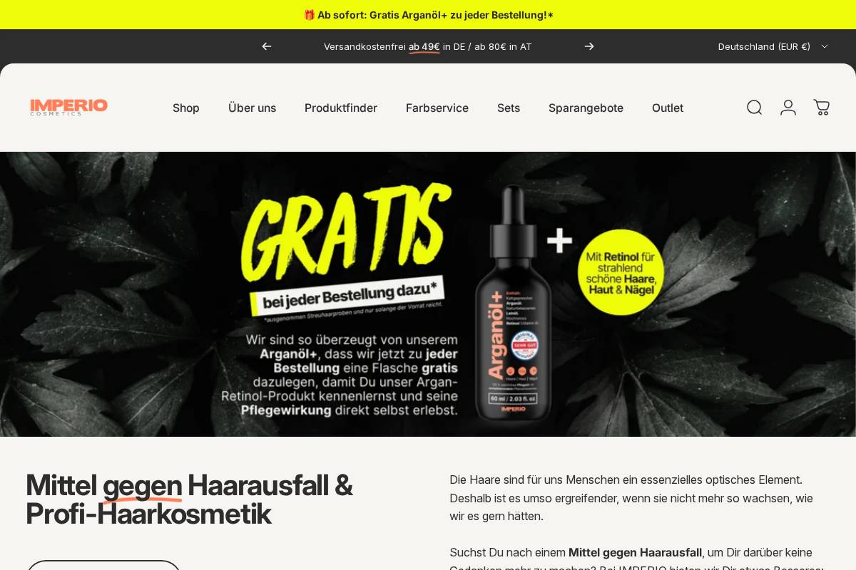 IMPERIO COSMETICS homepage screenshot