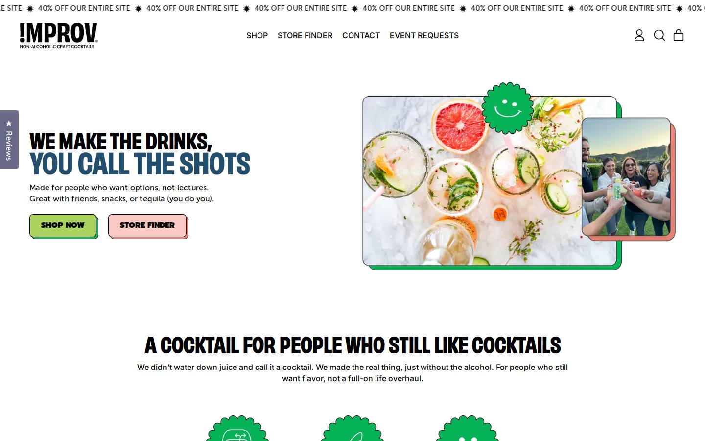 improvcocktails.com homepage screenshot