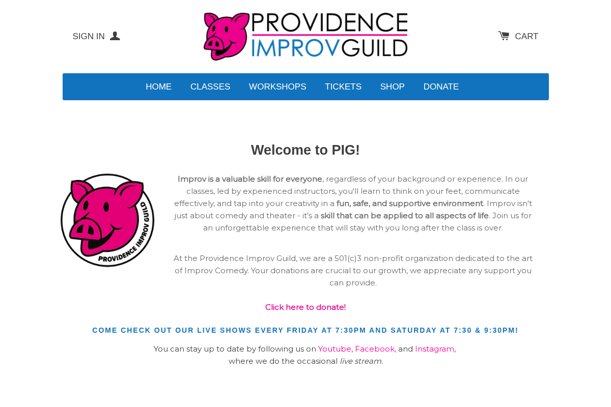 Providence Improv Guild homepage screenshot