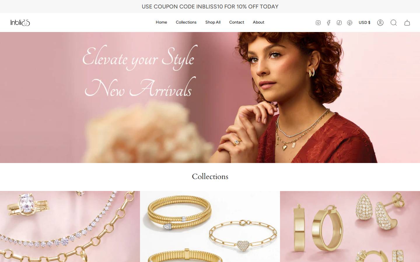 inblissjewelry.com homepage screenshot