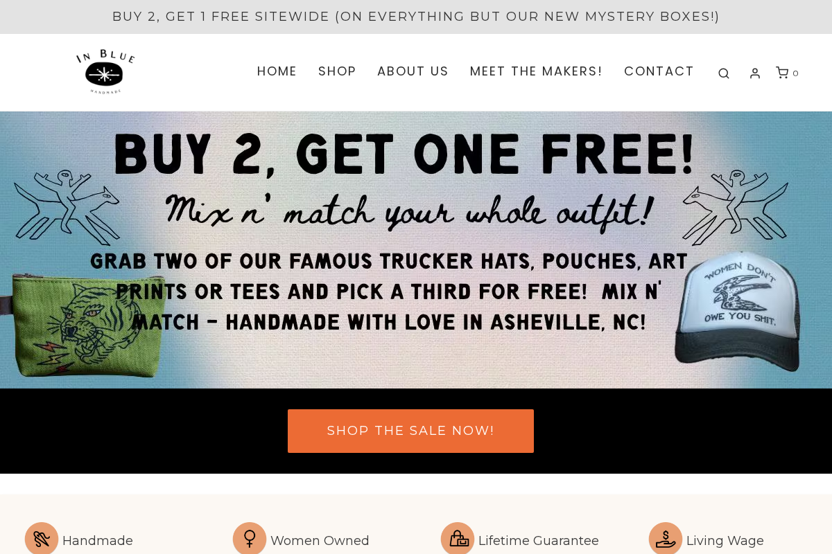 inbluehandmade.com homepage screenshot