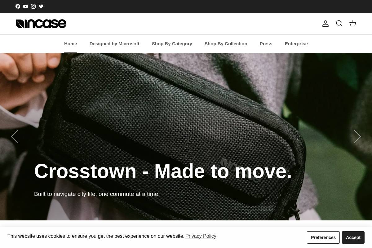 Incase homepage screenshot