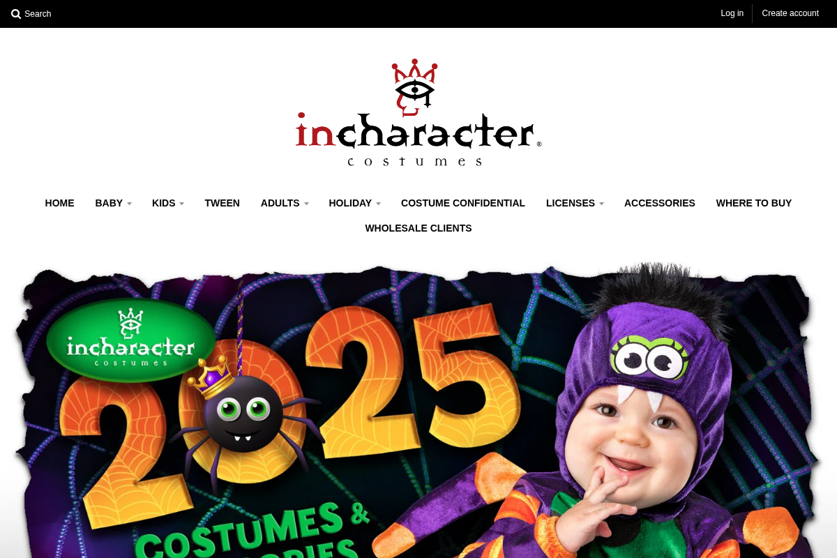 InCharacter Costumes homepage screenshot