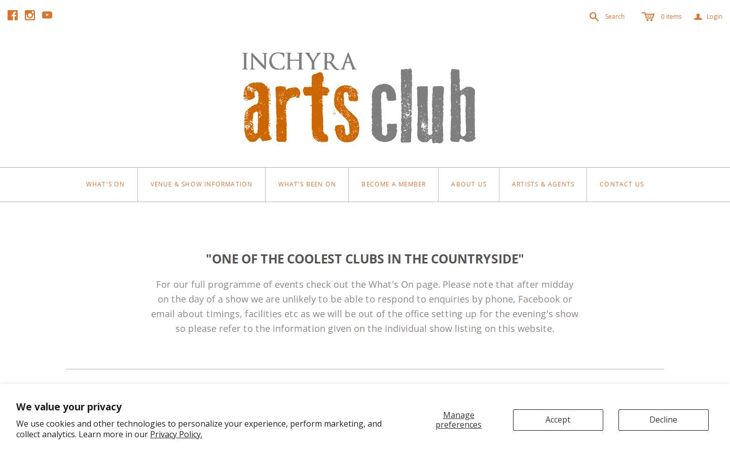 inchyraartsclub.co.uk homepage screenshot