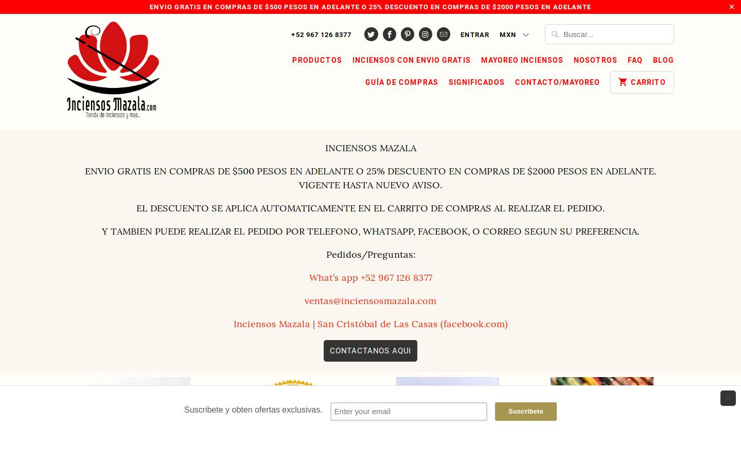 inciensosmazala.com homepage screenshot