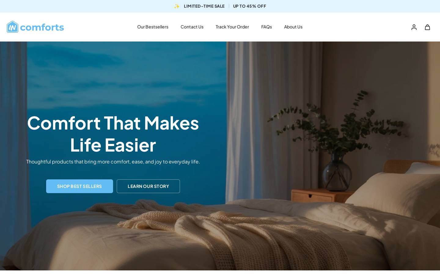 incomforts.com homepage screenshot