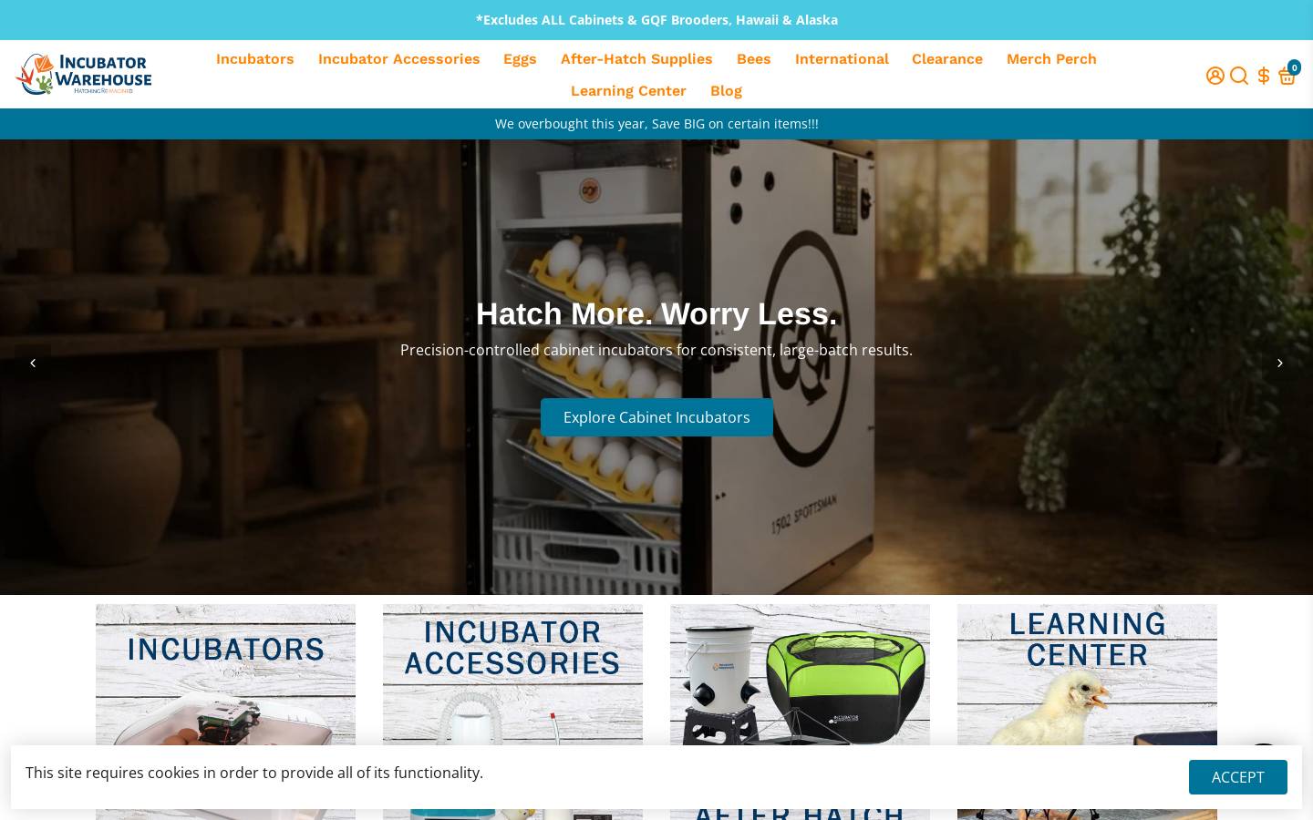 Incubator Warehouse homepage screenshot