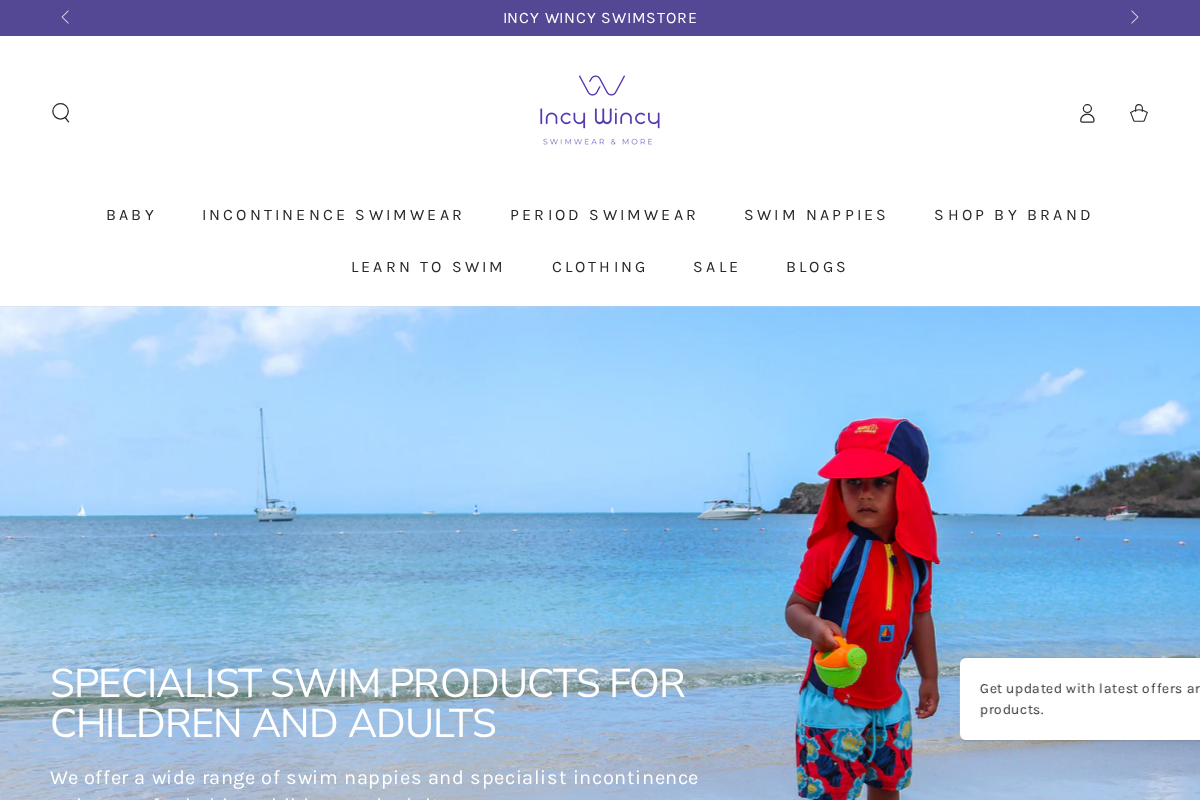 Incy Wincy Swimstore homepage screenshot