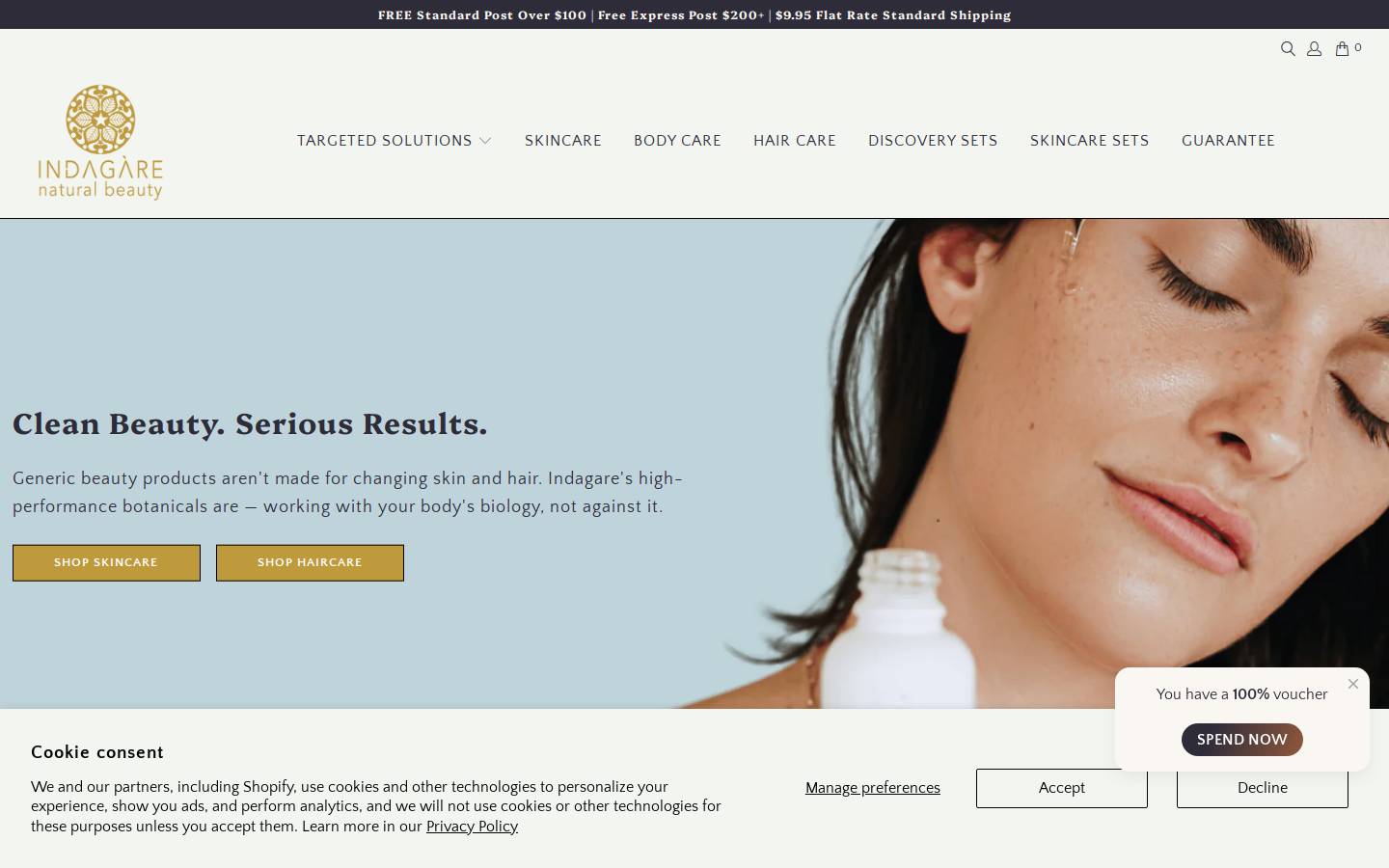 indagarebeauty.com homepage screenshot