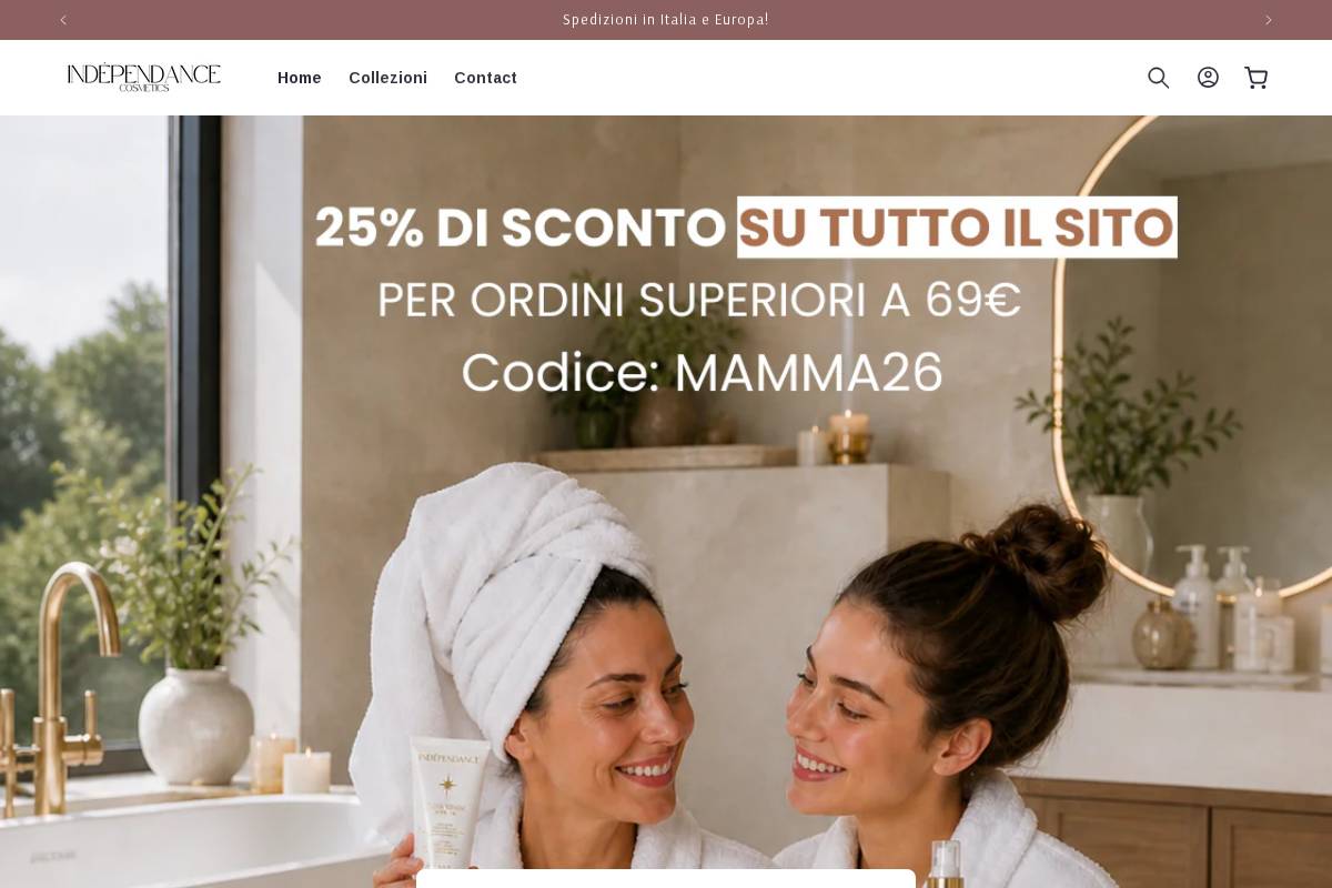 INDEPENDANCE COSMETICS homepage screenshot