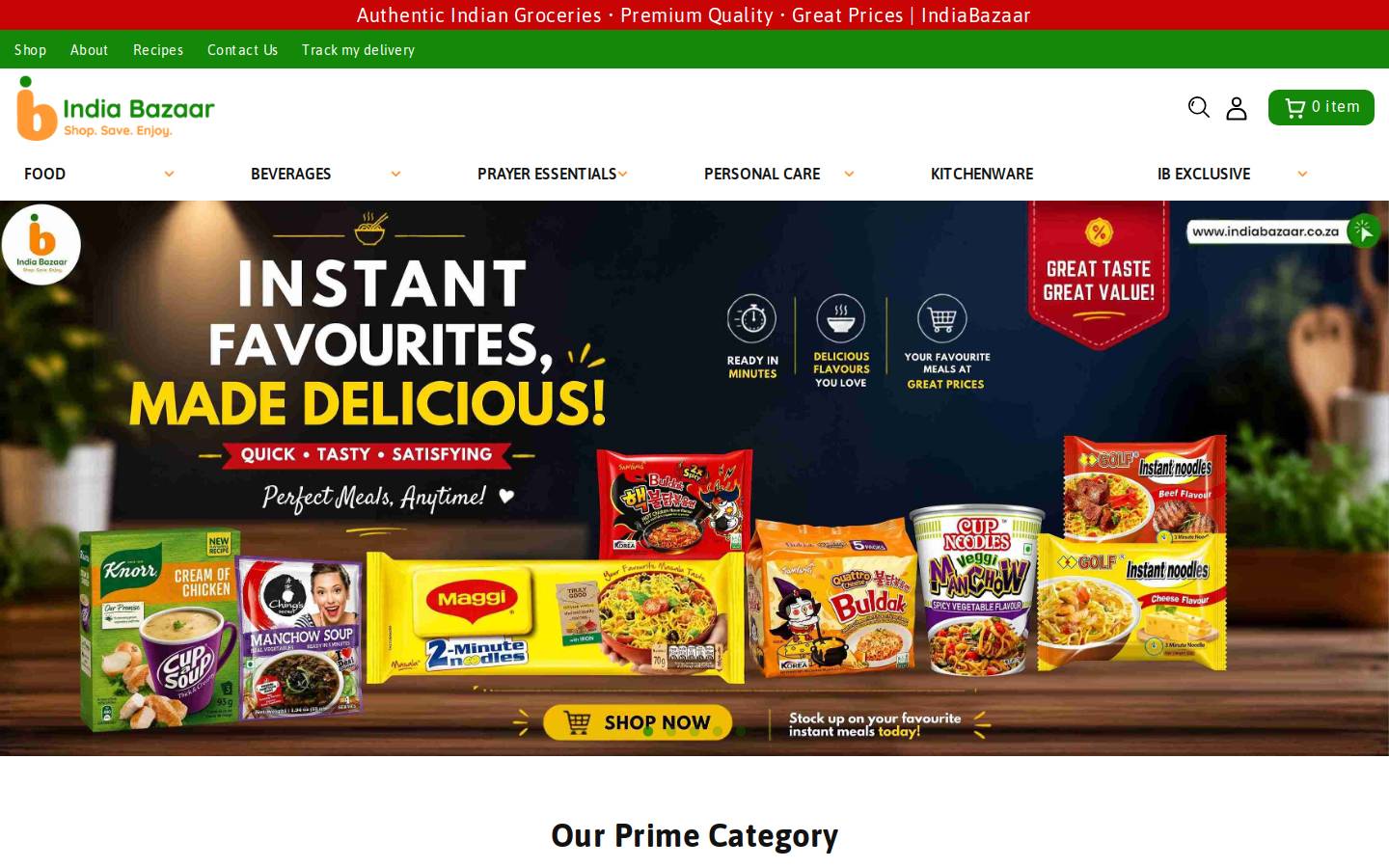 indiabazaar.co.za homepage screenshot