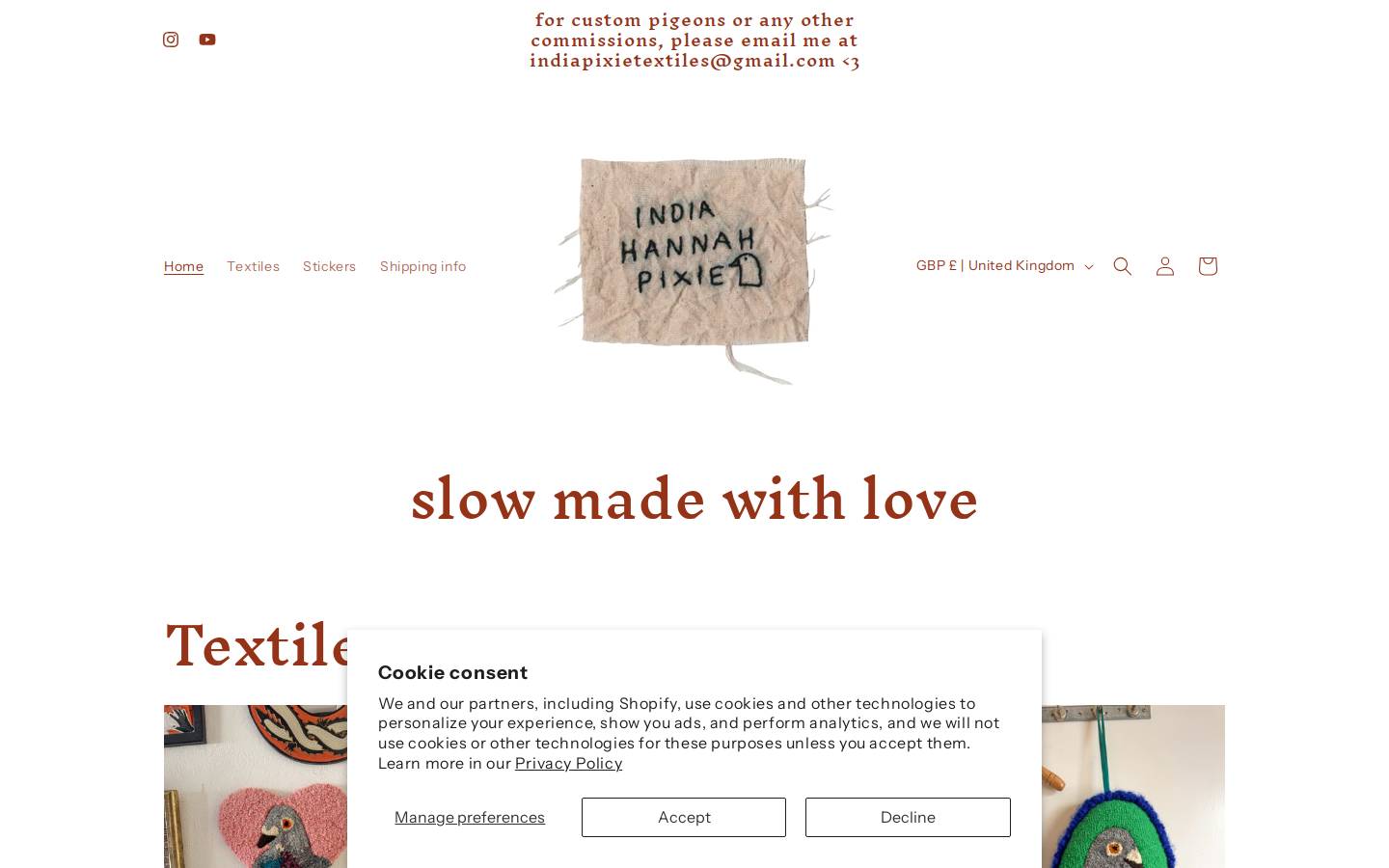 indiahannahpixie.com homepage screenshot