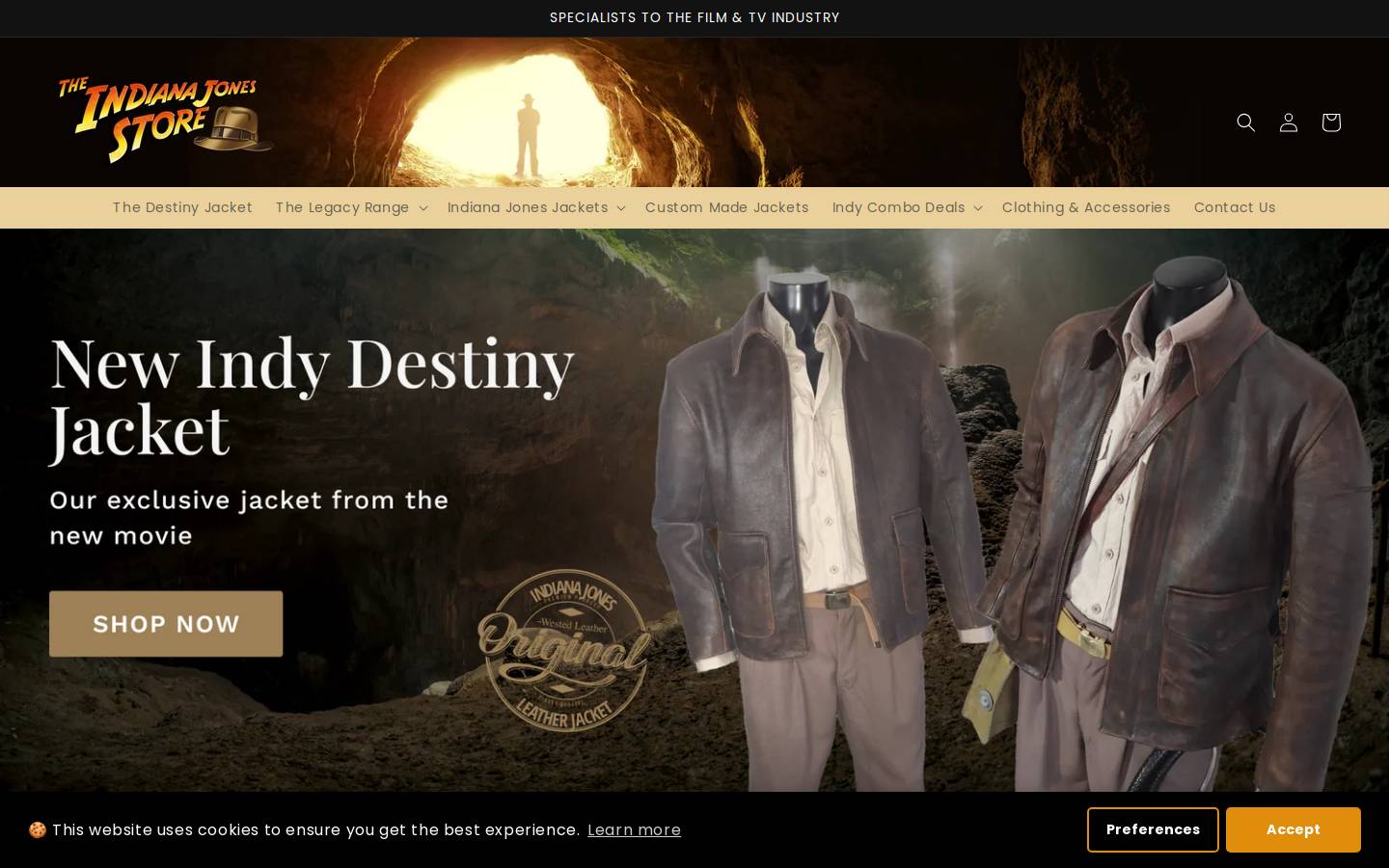 indianajonesjackets.com homepage screenshot