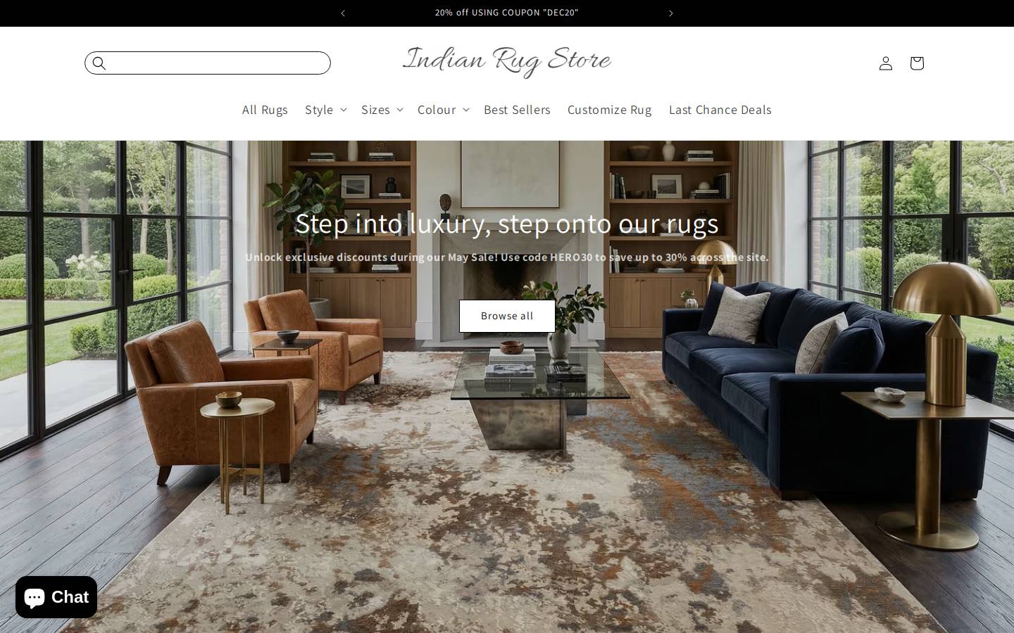 Indianrugstore homepage screenshot