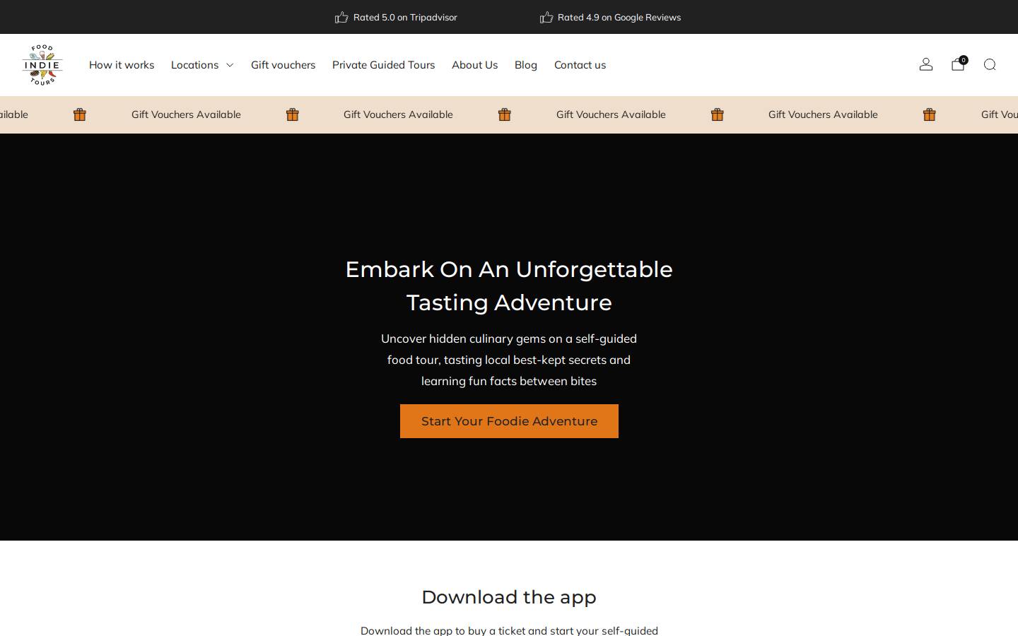 indiefoodtours.com homepage screenshot