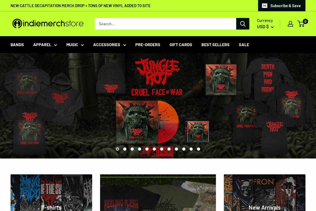 IndieMerchstore homepage screenshot