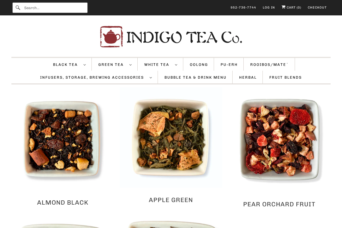 Indigo Tea Co. homepage screenshot