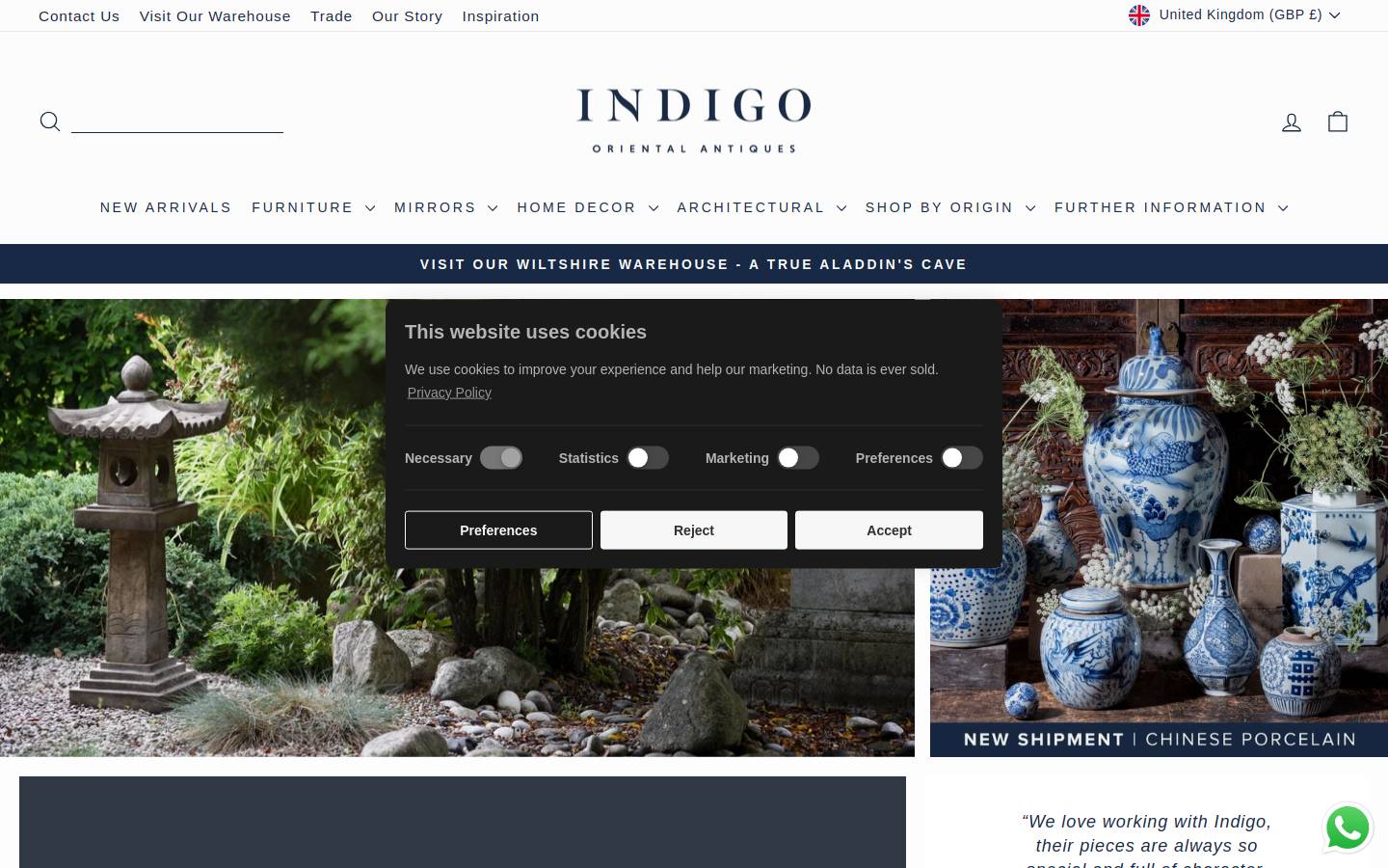 Indigo Antiques homepage screenshot