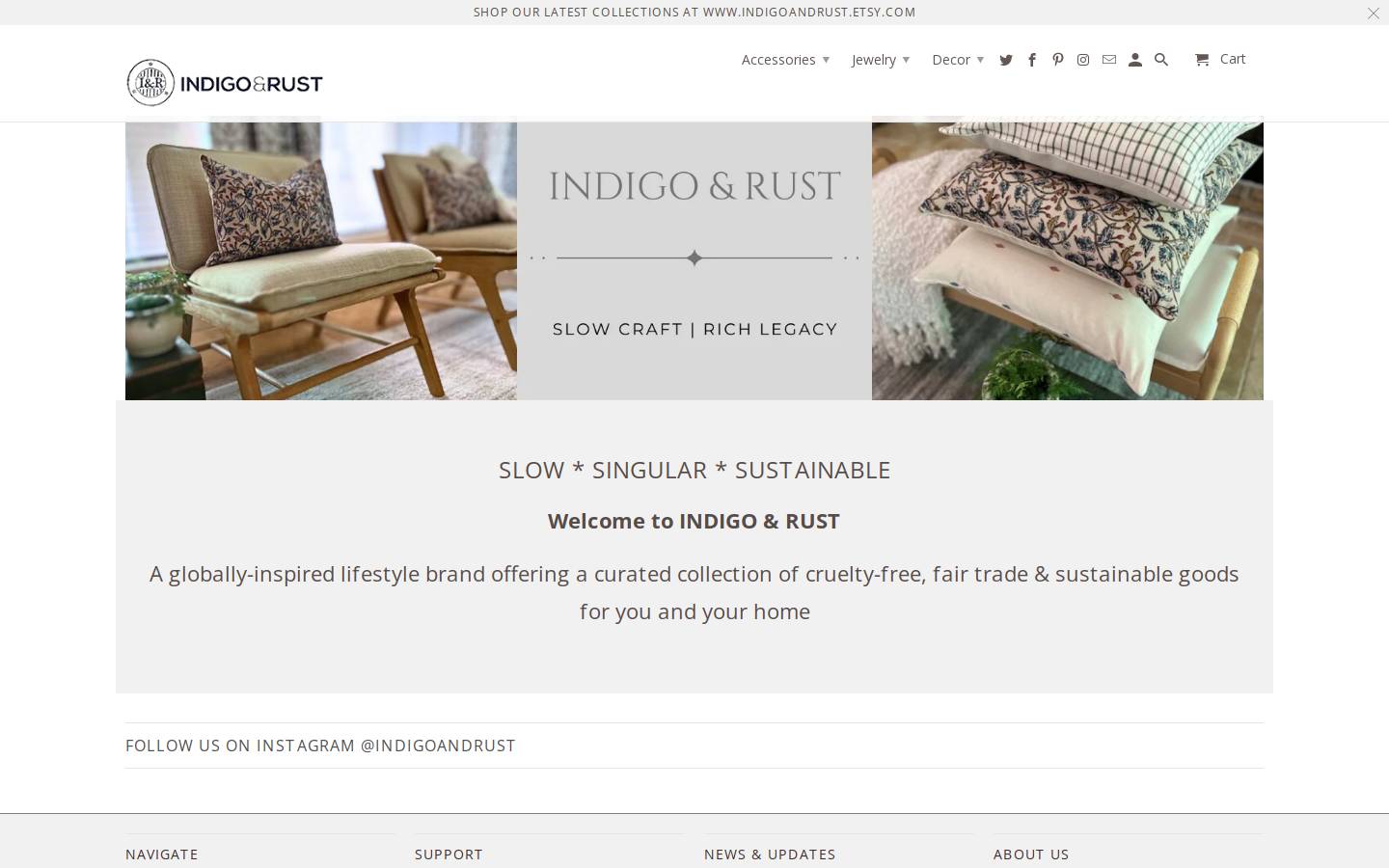 indigoandrust.com homepage screenshot