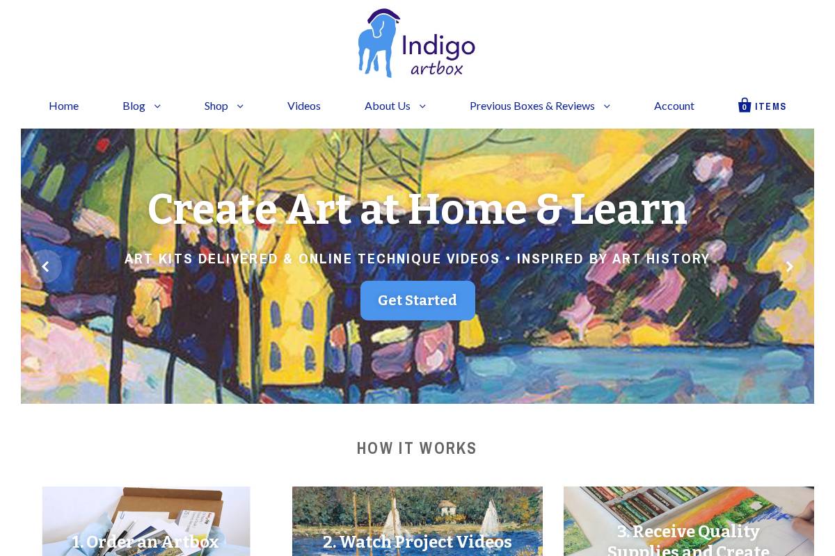 Indigo Artbox homepage screenshot