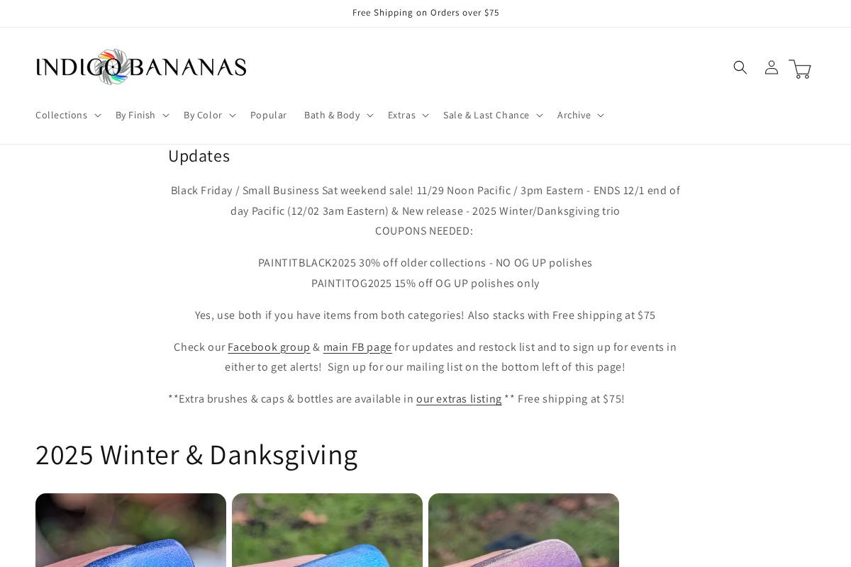 indigobananas.com homepage screenshot