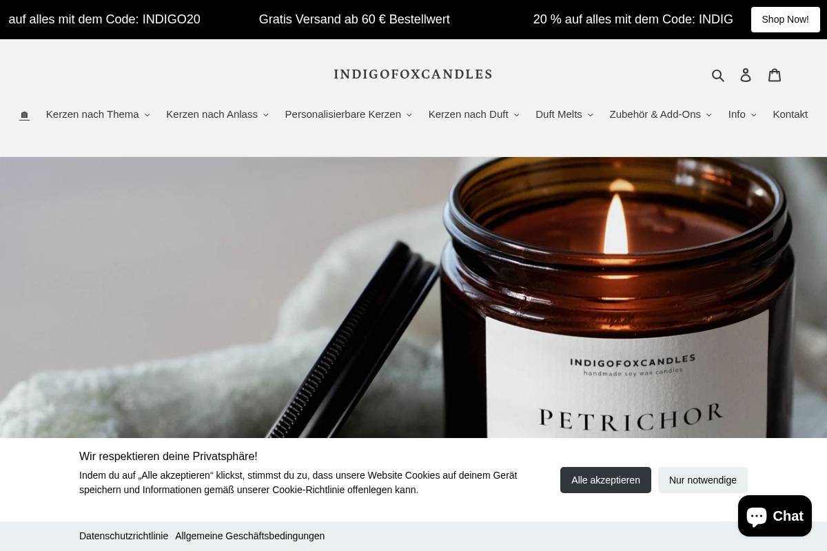 indigofoxcandles.de homepage screenshot
