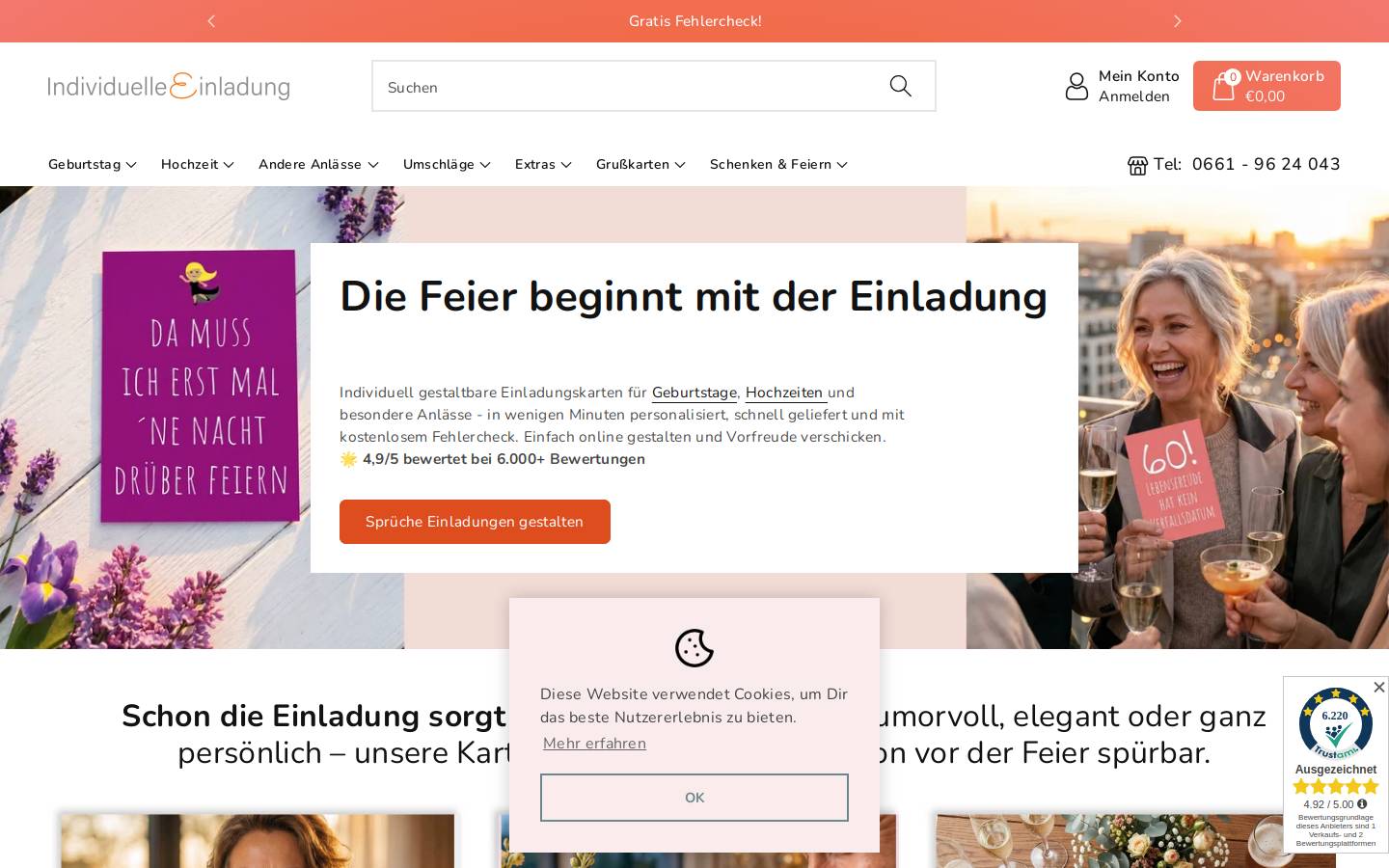 Individuelle Einladung homepage screenshot