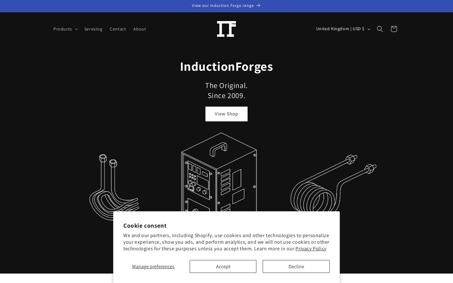 inductionforges.com homepage screenshot