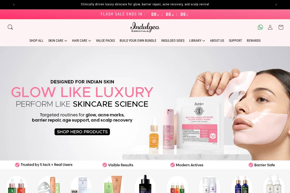 indulgeoessentials.com homepage screenshot