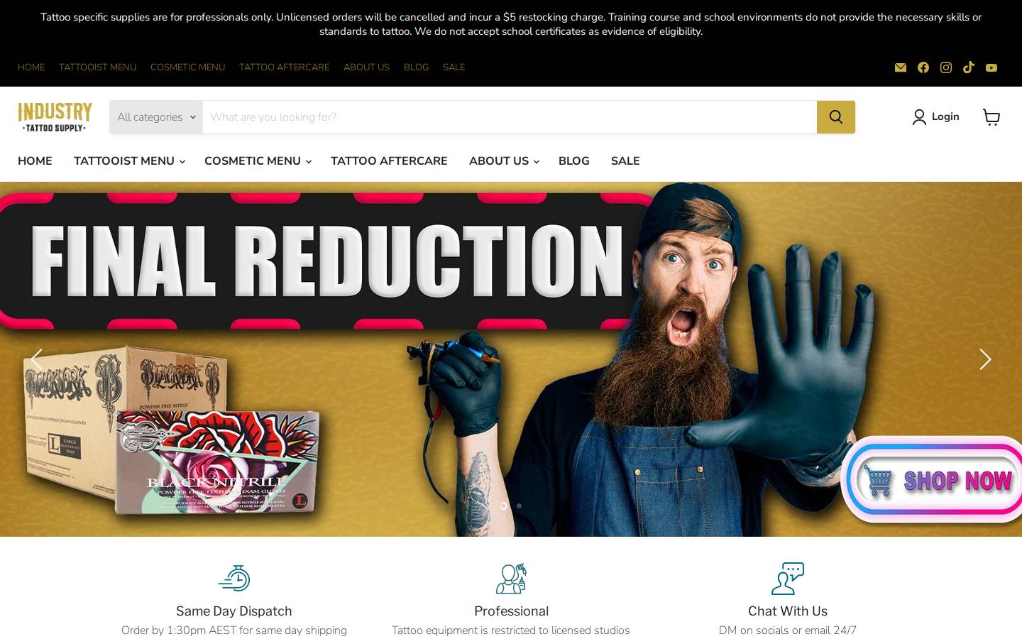 industrytattoosupply.com.au homepage screenshot