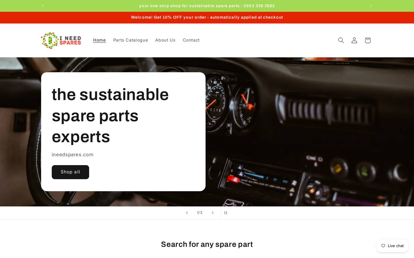 I Need Spares Ltd homepage screenshot