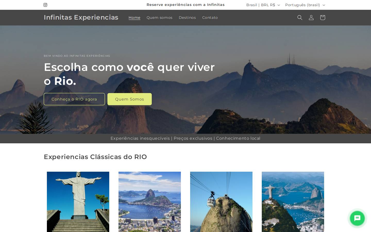 infinitasexperiencias.com homepage screenshot