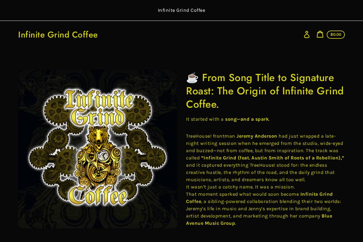 infinitegrindcoffee.com homepage screenshot