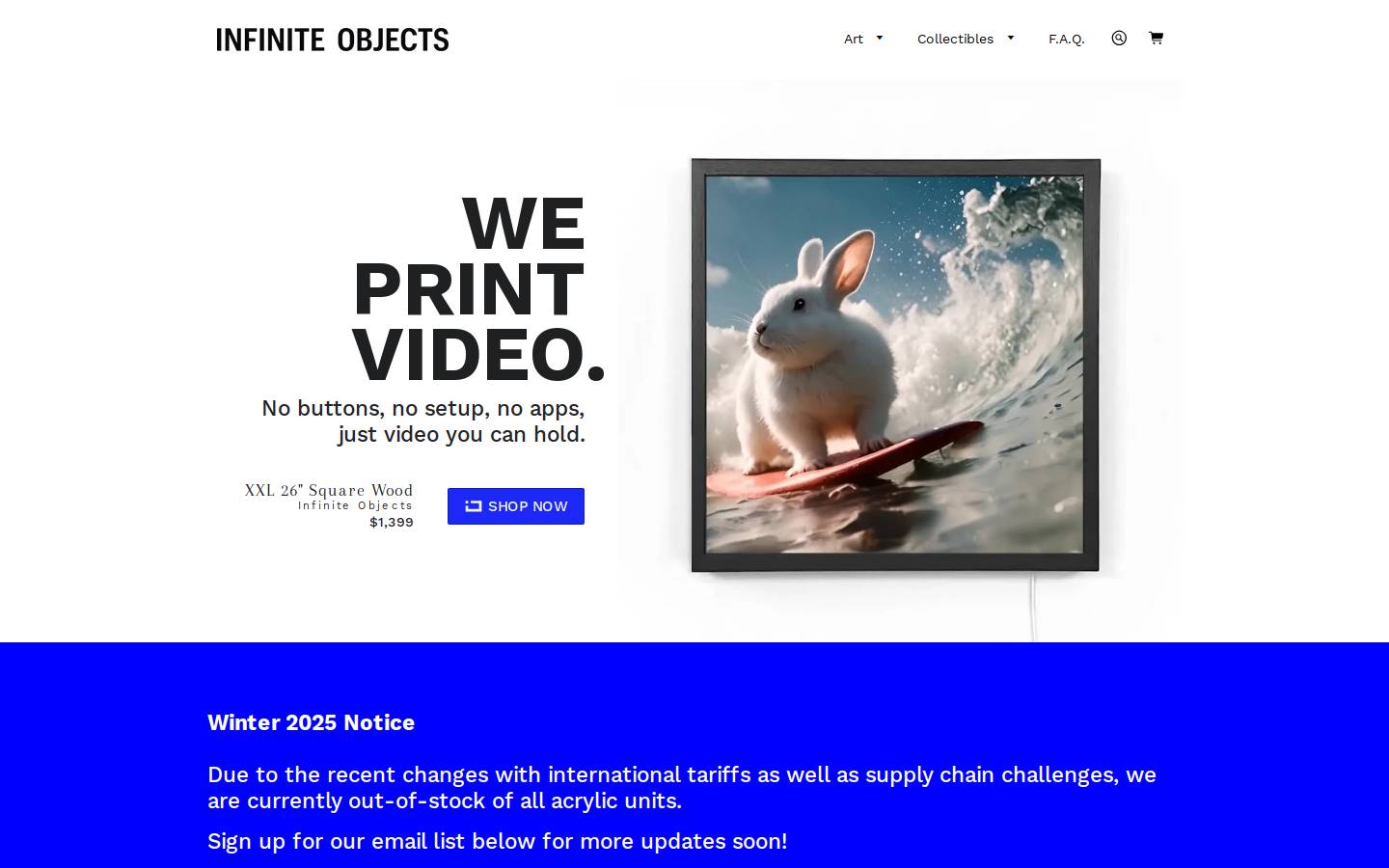 Infinite Objects homepage screenshot